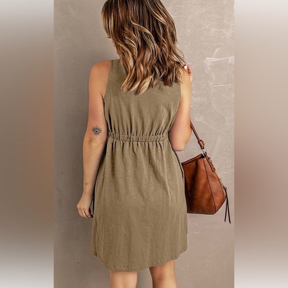Womens Casual Sleeveless Button Down Elastic Waist Swing